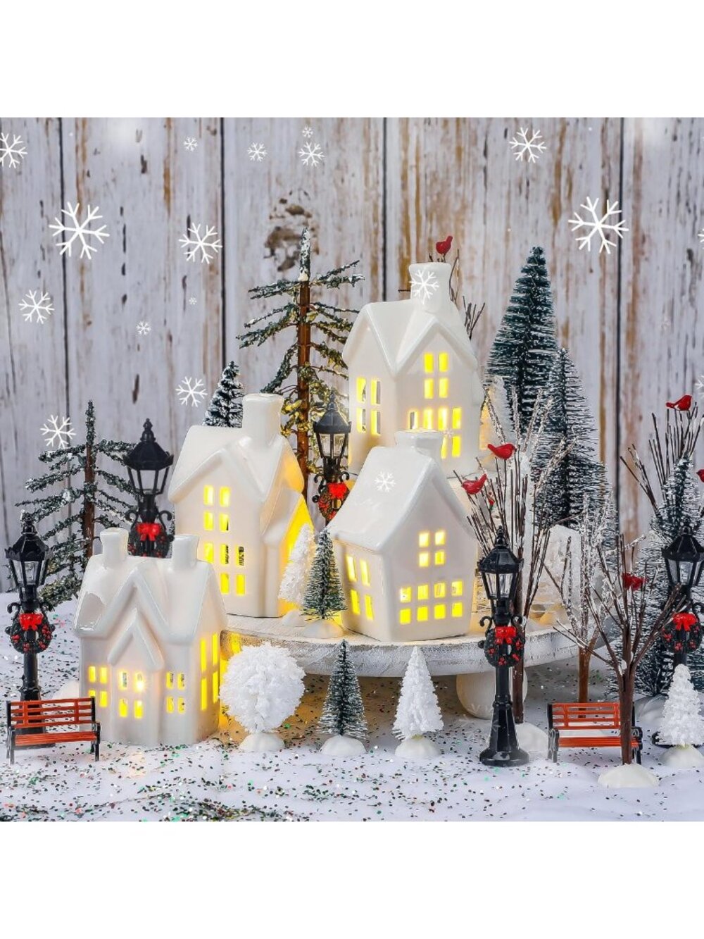 33 Pcs LED Light Ceramic Christmas Village Set | Winter Holiday Decor